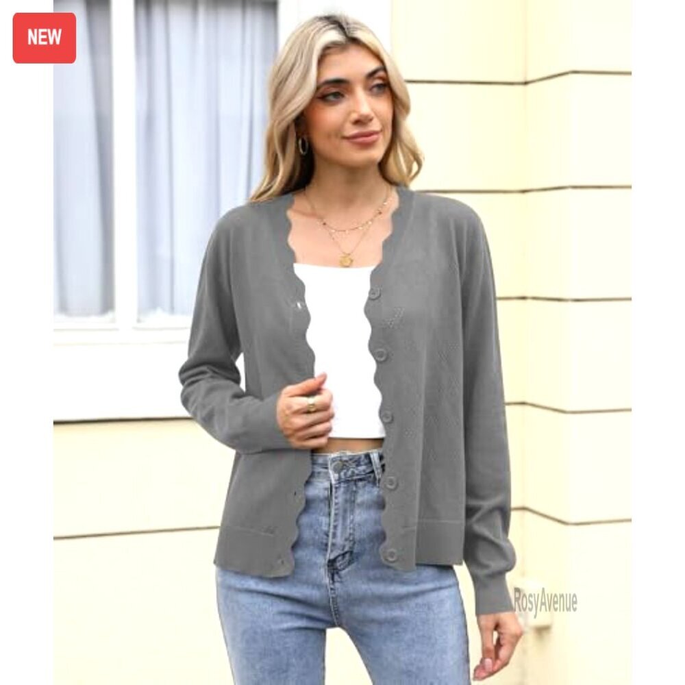 Viscose V-Neck Cardigan Long Sleeve Slim Fit Lightweight Sweater - Picture 2 of 6